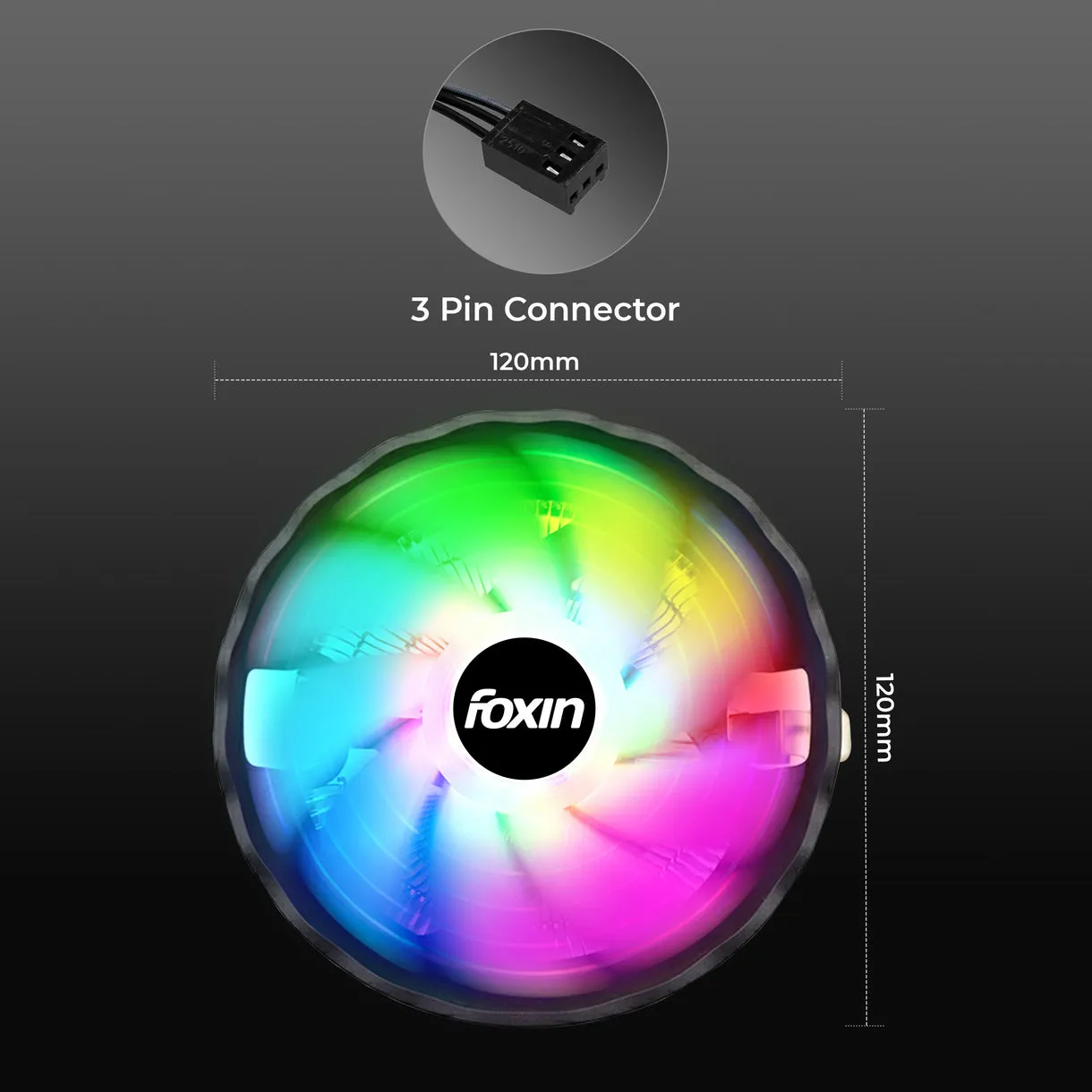 Foxin CPU Fan For Intel and AMD Socket 120mm RGB FCF 002 view 3